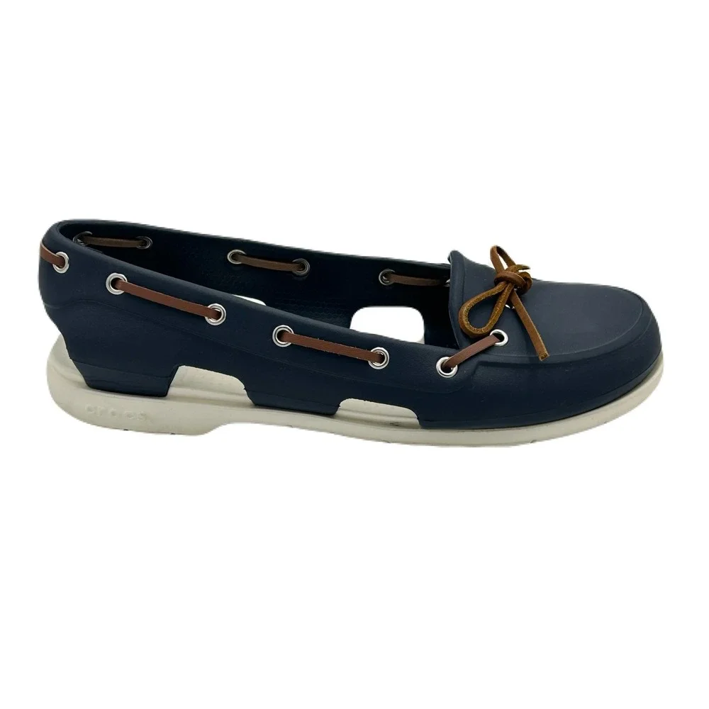 Crocs Beach Line Boat Shoe Women 9 Water Friendly Loafers Navy Nautical Beach